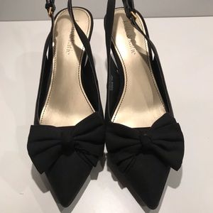 Black Faux Suede Sling Backs